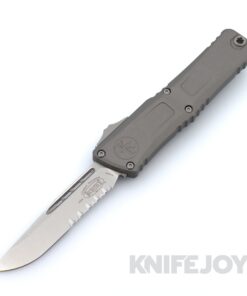 MICROTECH 1143-11NC Combat Troodon III OTF Auto Single Edge Stonewash Partially Serrated Blade with Natural Clear Aluminum Handles