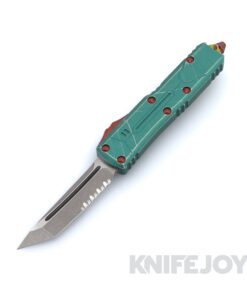 MICROTECH 233-11BH UTX-85 II OTF Bounty Hunter Auto Tactical Partially Serrated Tanto Stonewash Blade with Distressed Green Aluminum Handles