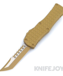 MICROTECH 919-1FRCRAS Hera Auto OTF Signature Series HellHound Shadow Tanto Edge RAL-8000 Cerakote / Satin Flats Blade with RAL-8000 Frag Aluminum Handles