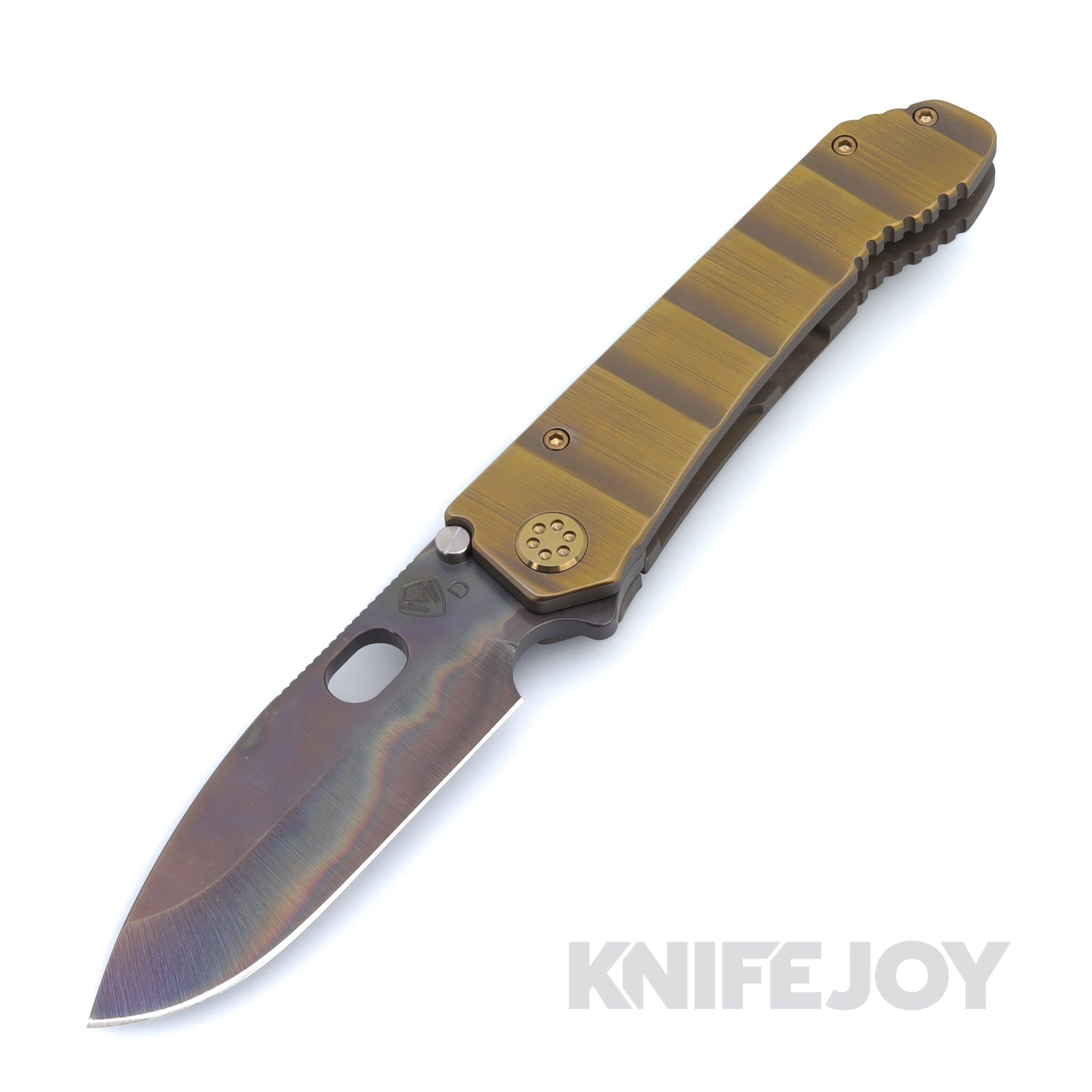 Medford Knives 187 DP D2 Vulcan Drop Point Blade with BB/Bronze Armadillo Handles / Flamed Hardware / Bronze Clip