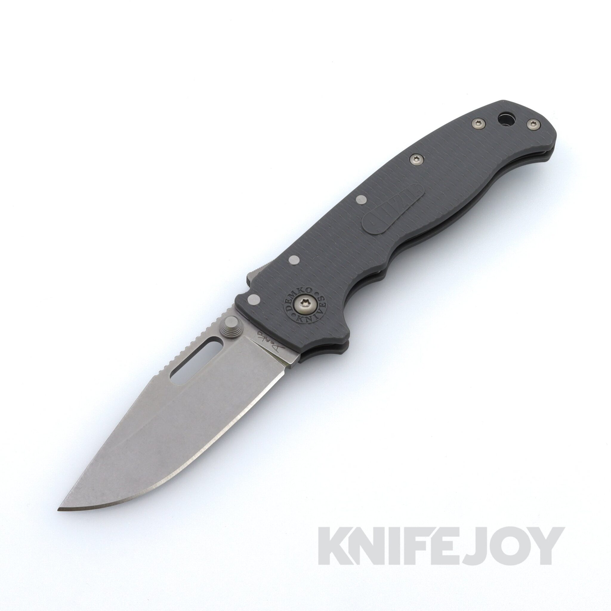 Demko Knives AD20.5 Clip Point AUS-10A Blade Shark Lock with Gray Textured Grivory Handles