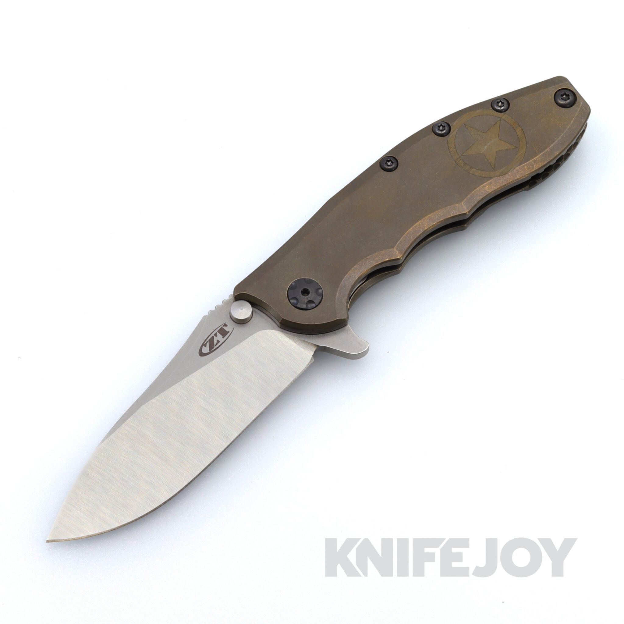 Zero Tolerance ZT 0562TI Rick Hinderer Design CPM-20CV Blade and Titanium Handles with Boatright Bladeworks Custom Bronze Engraved Army Star