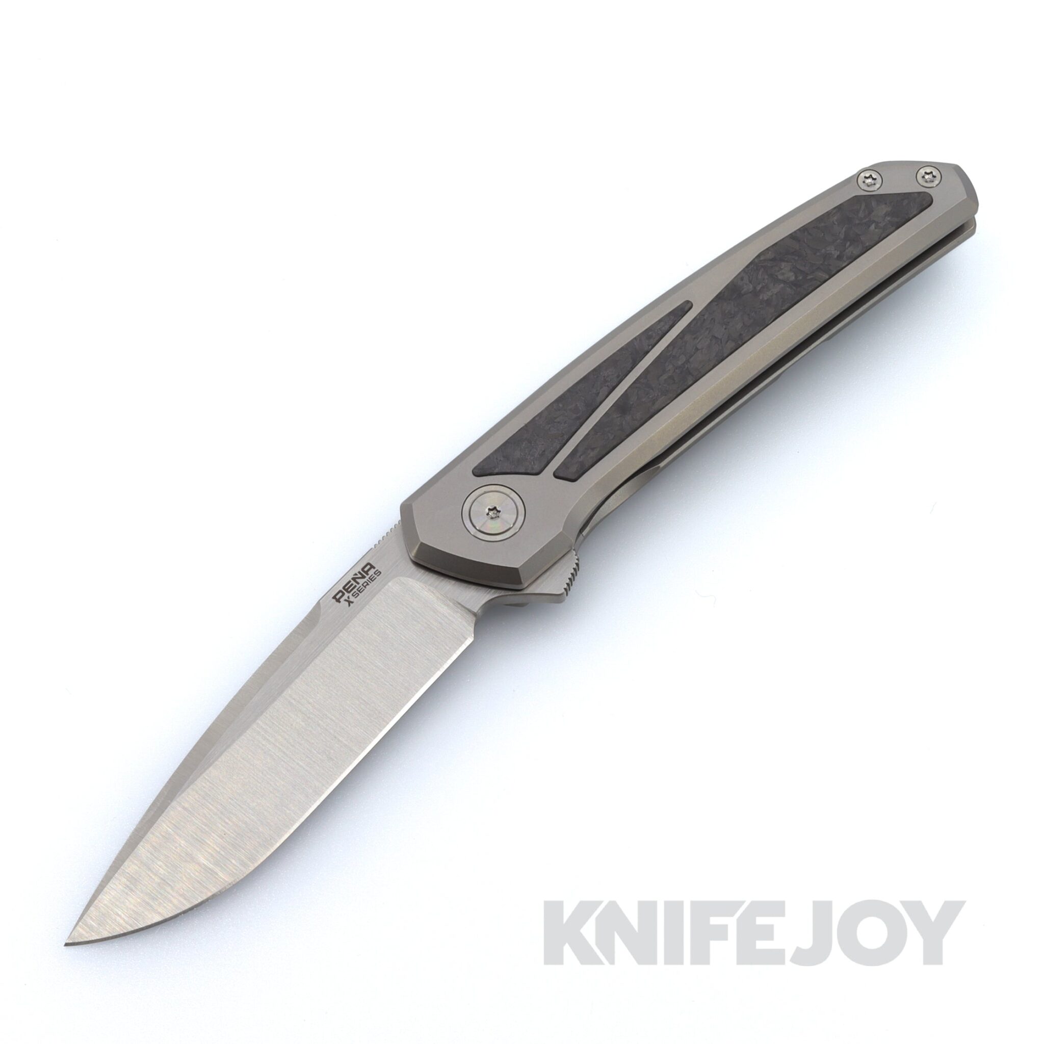 Pena X-Series Cobra Flipper Satin M4 Blade with Satin Titanium / Carbon Fiber Inlay Scales