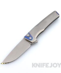MachineWise Sonora Button Lock Folder LP-4 Blade Texture Pattern with Diamond Textured Grade 5 Raw Titanium Handles / Navy Titanium Bolster and Clip