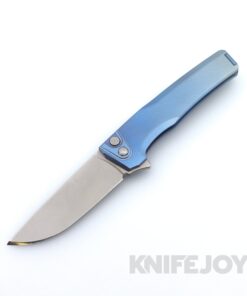 MachineWise Sonora Button Lock Folder Lightwash Blade with Fine Step Textured Grade 5 Ice Blue Fade Titanium Handles / Blue Titanium Bolster and Clip