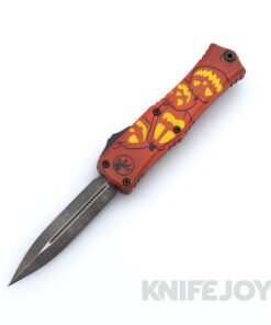 MICROTECH 1702-M1 HWJLS Hera II Auto OTF Double Edge Signature Series Standard Stonewash Blade with Jack-o'-Lantern Wrap Aluminum Handles