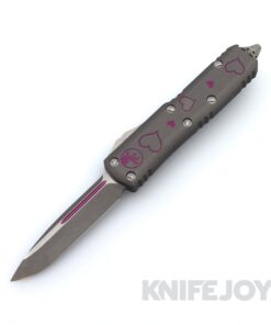 MICROTECH 231-1VNS UTX-85 II OTF Auto Single Edge Gray Standard Blade with Gray Aluminum Handle and Heart Accents