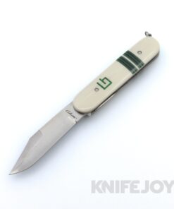 Chuck Gedraitis Custom Knives Switch Army Switchblade Knife AEB-L Clip Point Blade with White G10 Scales / Vintage Double Black and Green Paper Micarta Accents / Ti Liners and Hardware