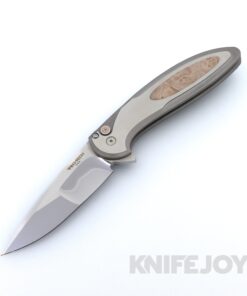 Pro-Tech Knives Cambria Custom 001 Flipper with Mike Irie Compound Hand-Ground Blade and Two-Tone Steel Handles with Maple Burl Inlay