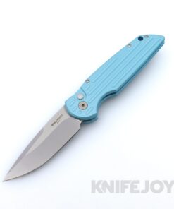 Pro-tech Knives TR-3 LTD T. BLUE Knife with Stonewash 154CM Blade and Turquoise Handle with Grooves / Pearl Button / Satin Hardware / Polished Clip