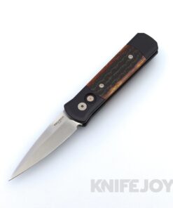 Pro-tech Knives 2025 Godson Custom 002 Satin Blade with Jigged Bone Inlay Black Aluminum Handle and Mosaic Pin Button