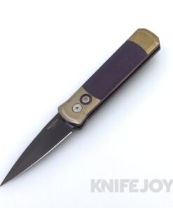 Pro-tech Knives 2025 Godson Custom 003 DLC Blade with Dark Purple Jigged Inlay Titanium Handle / Gold Bolsters and Clip / Black Lip Pearl Button / Satin Hardware
