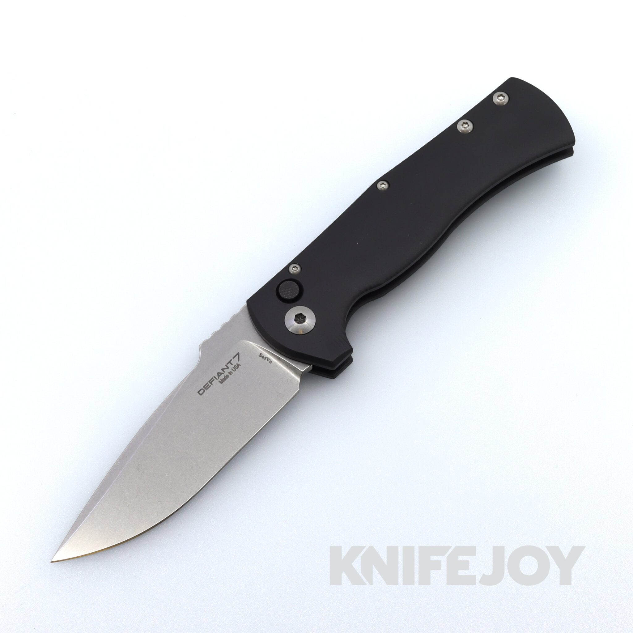 Les George Defiant 7 Eagle with Stonewash S45VN Blade and Black Aluminum Handle