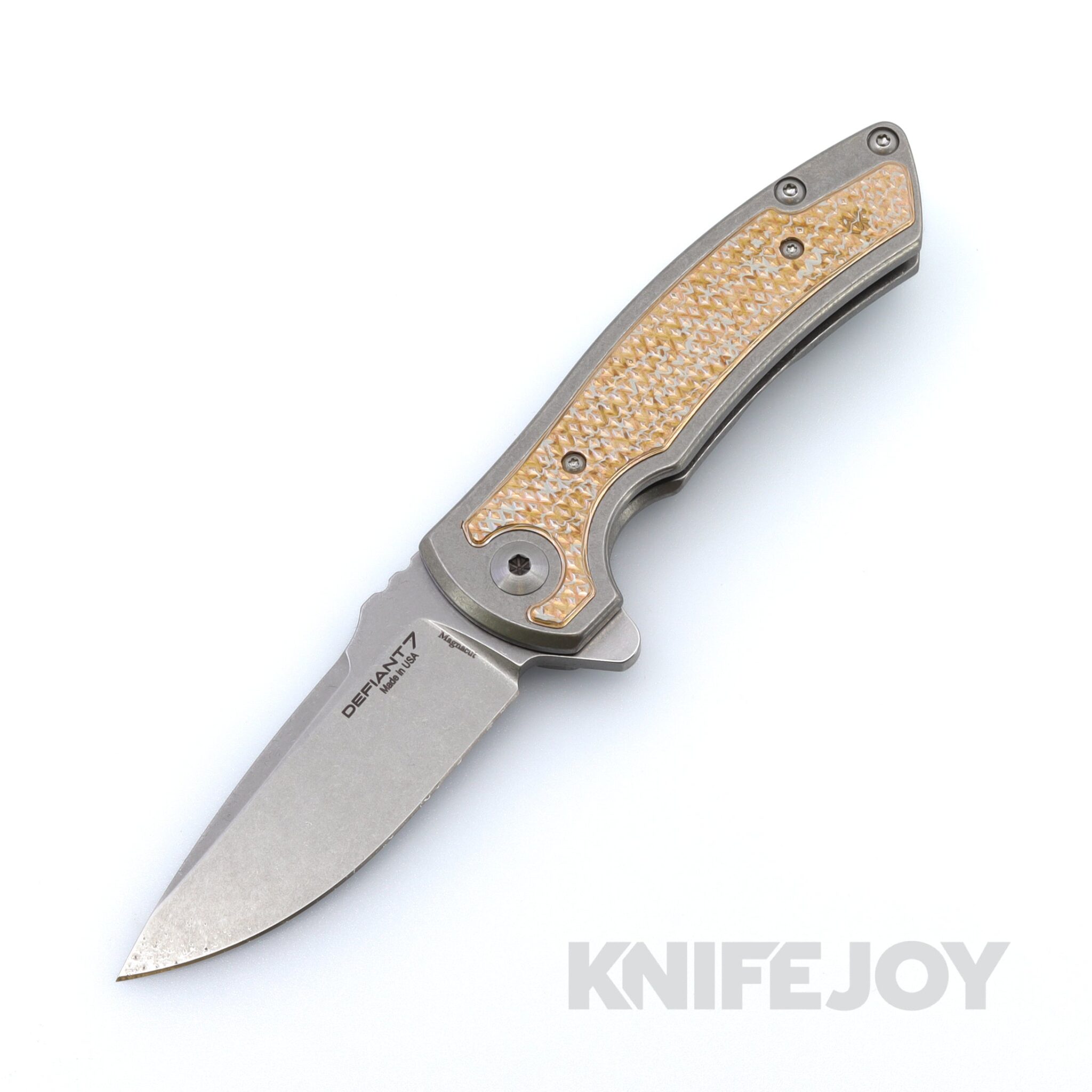 Les George Defiant 7 Hyrax with Stonewash Magnacut Blade and Titanium Handle with Mokume Inlay