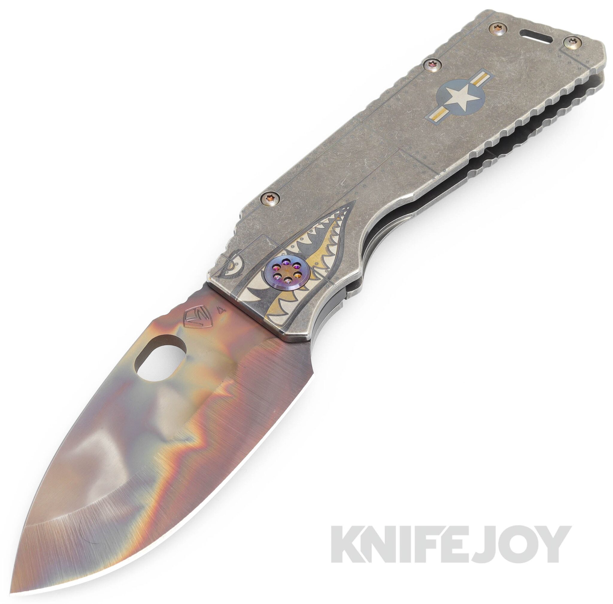 Medford Knives TFF-1 S45VN Vulcan Blade with Tumbled "Warthog/ Stars& Bars/ Rivets" Handles/ Flamed Hardware and Clip