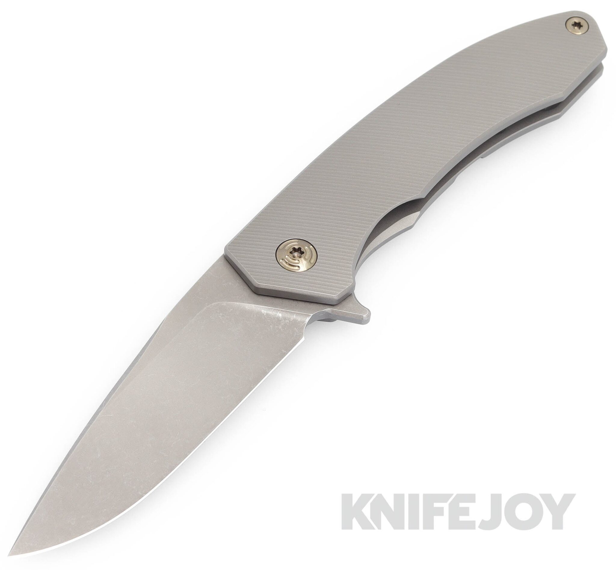 Trevor Burger Custom Knives TBC-DAKAR03 DAKAR Flipper Folder Plain Stonewash Blade with Titanium Handles/ Bronze Hardware and Clip