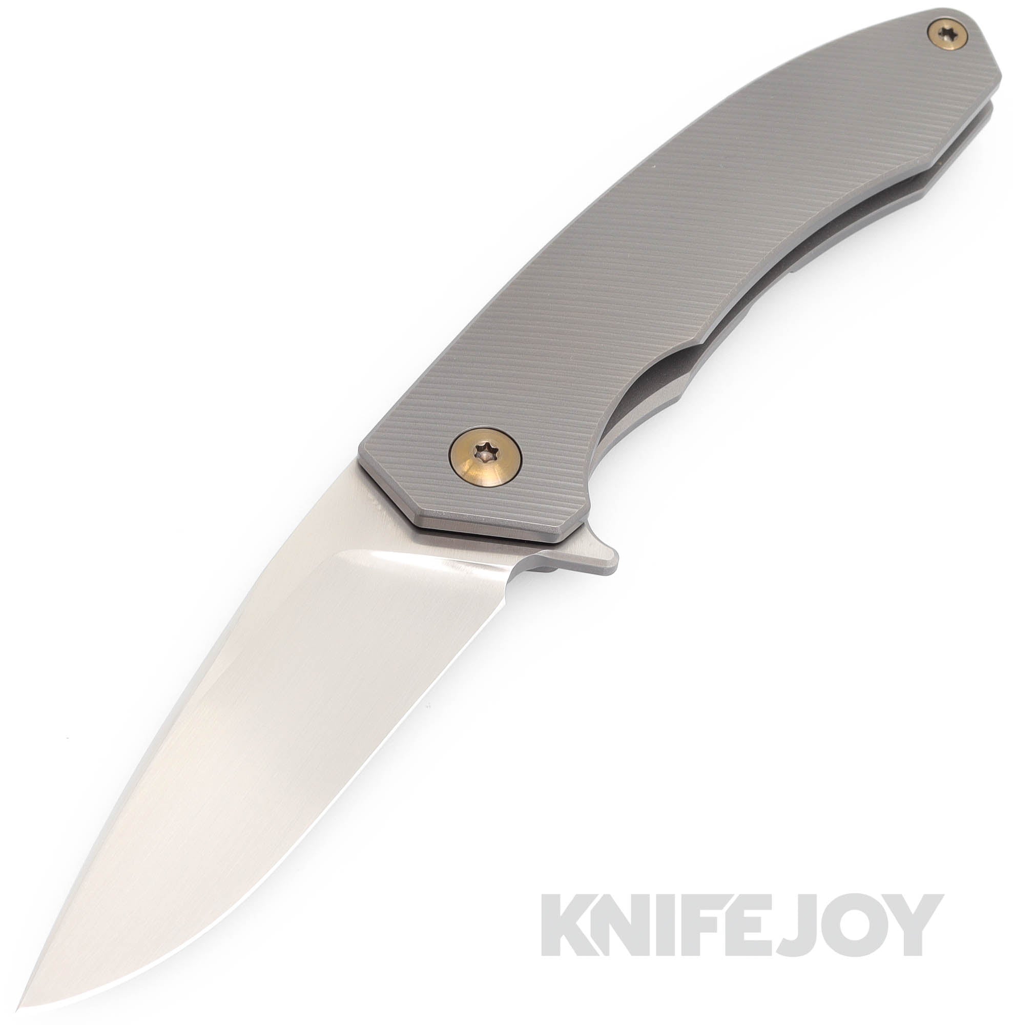 Trevor Burger Custom Knives TBC-DAKAR04 DAKAR Flipper Folder Plain Satin Blade with Titanium Handles/ Bronze Hardware and Clip