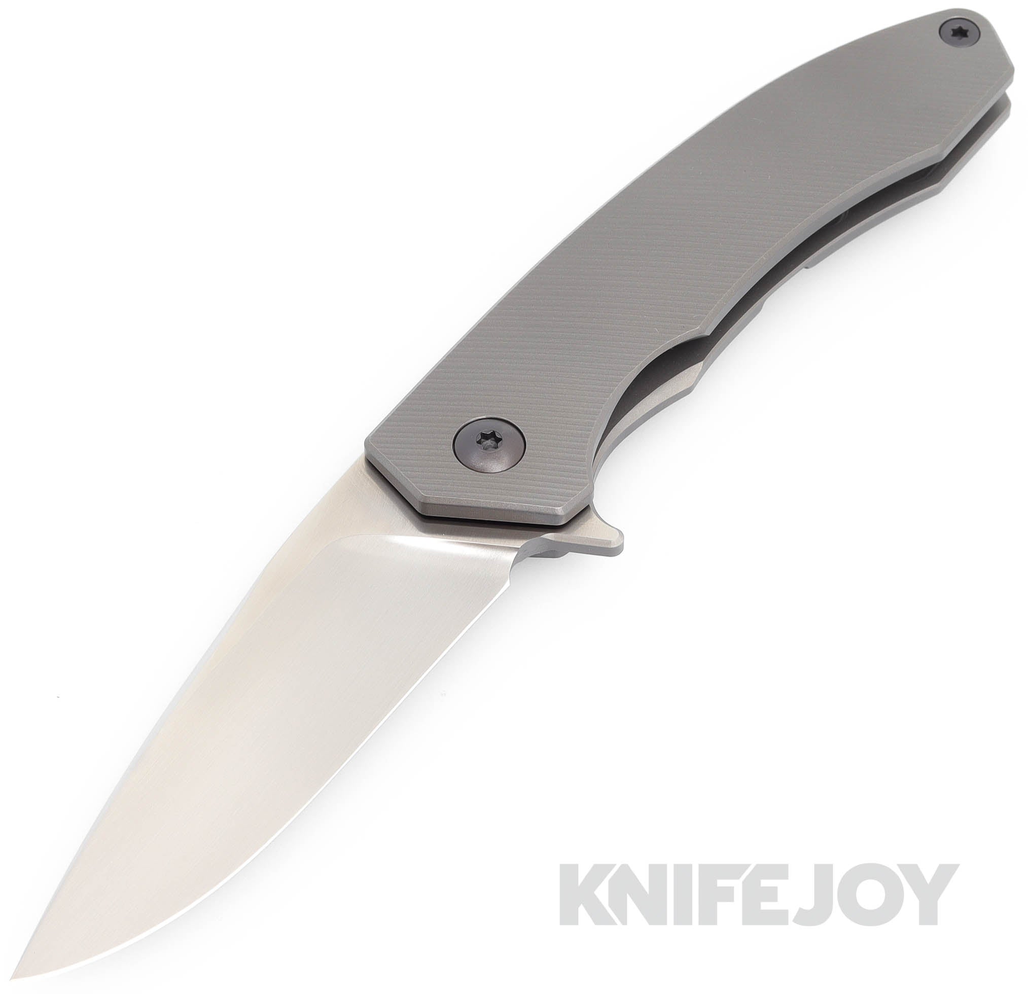 Trevor Burger Custom Knives TBC-DAKAR05 DAKAR Flipper Folder Plain Satin Blade with Titanium Handles/ PVD Hardware and Clip