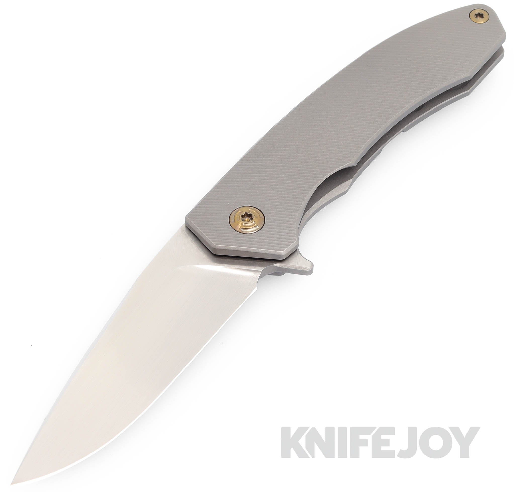 Trevor Burger Custom Knives TBC-DAKAR07 DAKAR Flipper Folder Plain Satin Blade with Titanium Handles/ Bronze Hardware and Clip