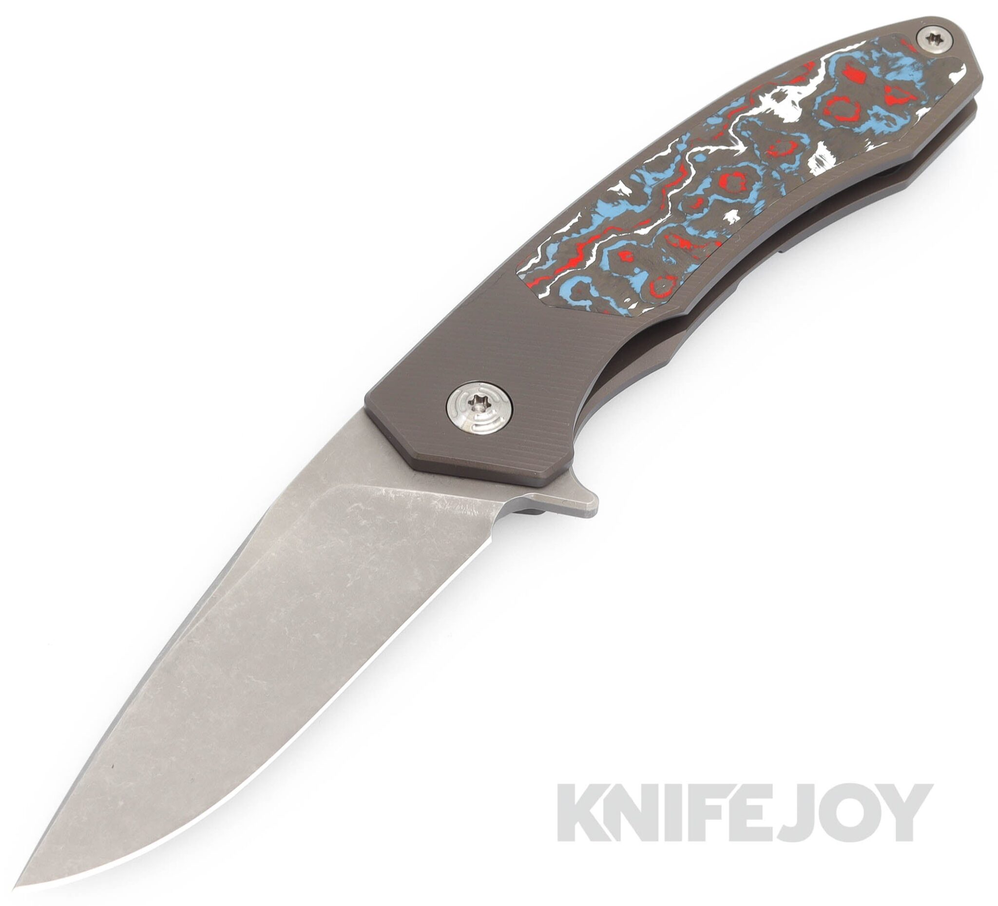 Trevor Burger Custom Knives TBC-DAKAR10 DAKAR Flipper Folder Plain Stonewash Blade with Fat Carbon Fiber Inlay/ Titanium Handles/ Plain Hardware and Clip