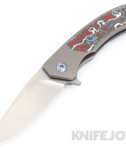 Trevor Burger Custom Knives TBC-DAKAR13 DAKAR Flipper Folder Plain Satin Blade with Fat Carbon Fiber Inlay/ Titanium Handles/ Blue Hardware and Clip