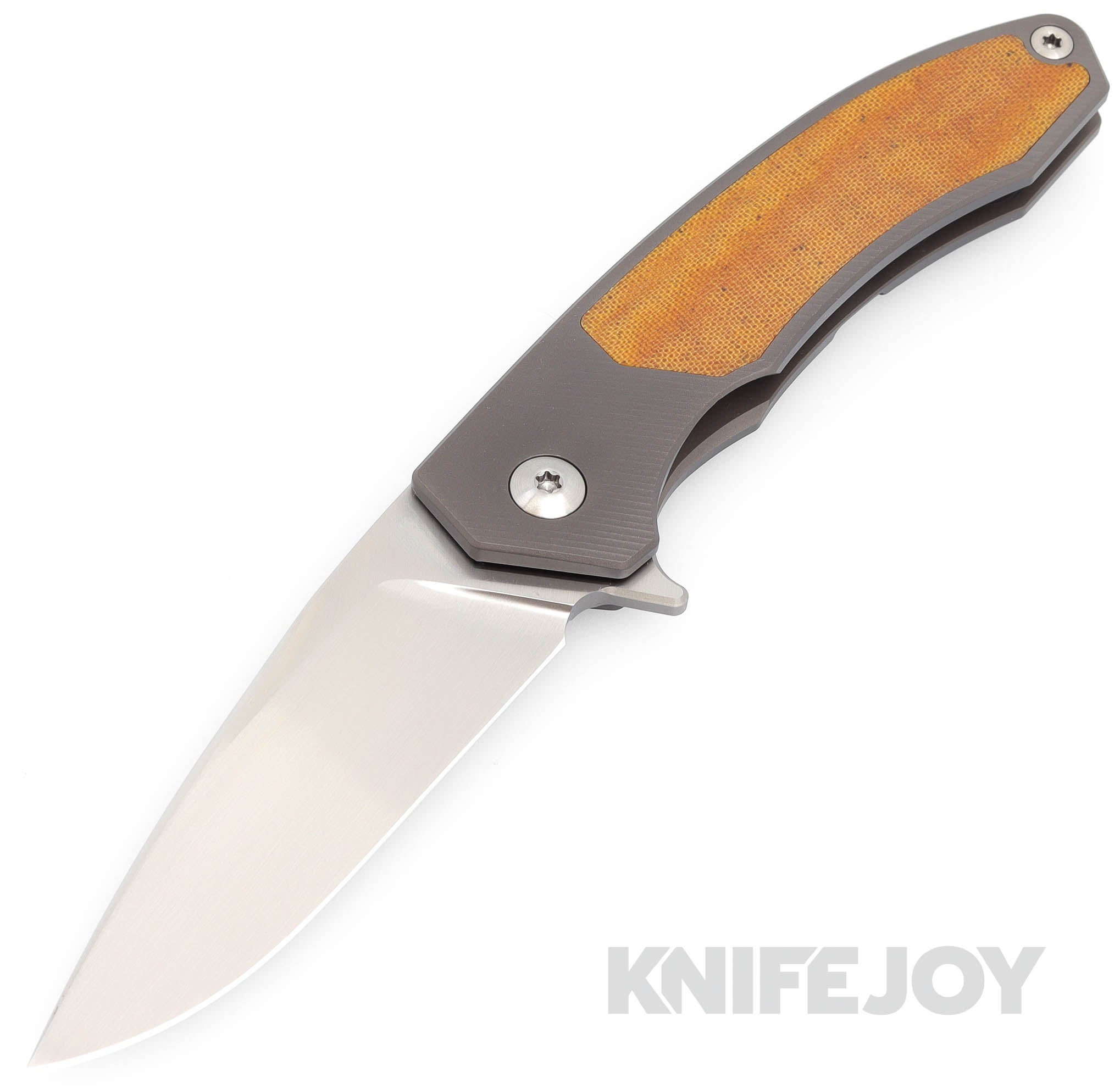 Trevor Burger Custom Knives TBC-DAKAR14 DAKAR Flipper Folder Plain Satin Blade with Micarta Inlay/ Titanium Handles/ Plain Hardware and Clip