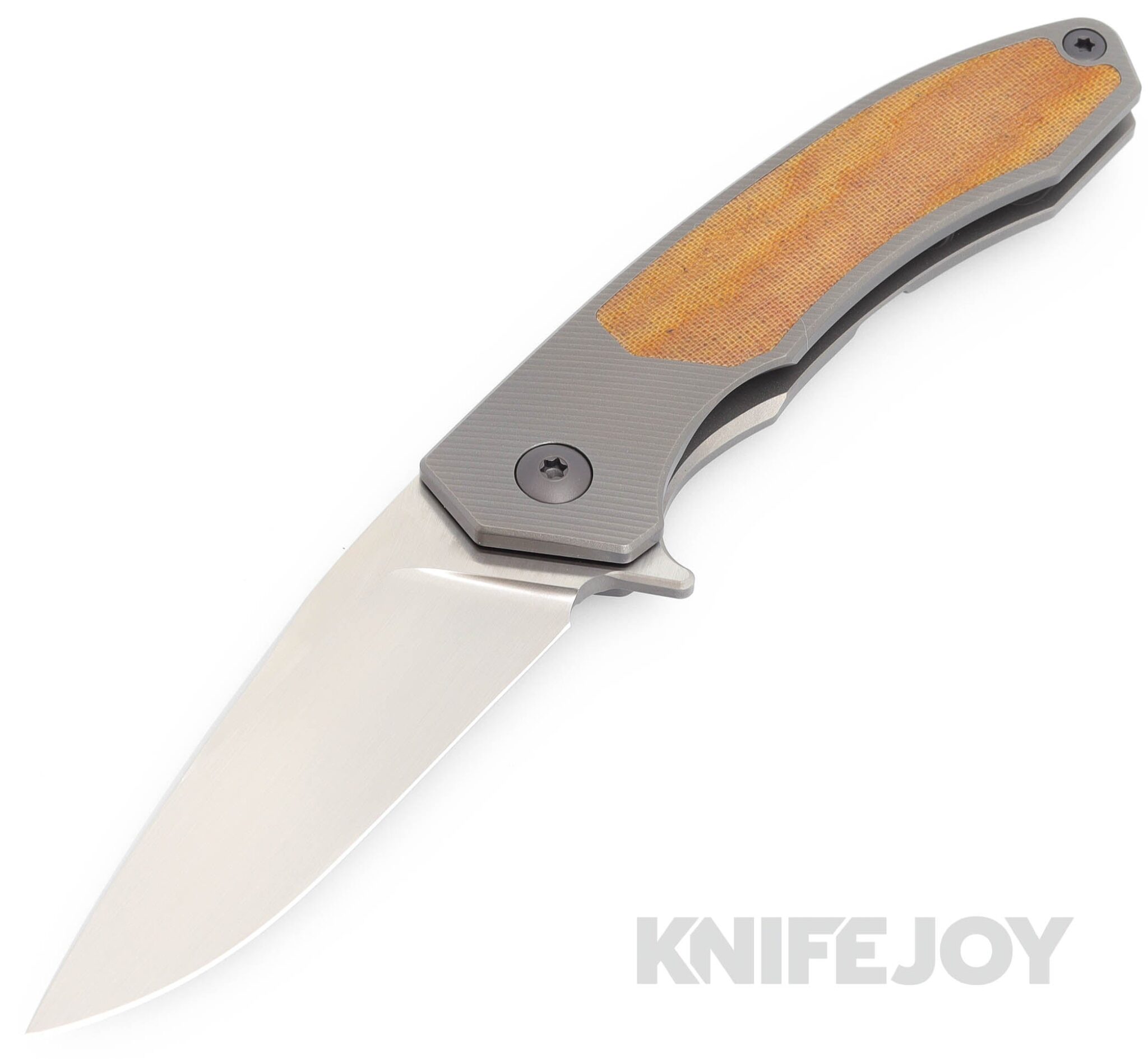 Trevor Burger Custom Knives TBC-DAKAR16 DAKAR Flipper Folder Plain Satin Blade with Micarta Inlay/ Titanium Handles/ PVD Hardware and Clip