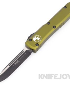 MICROTECH 121-1ODSF Ultratech OTF Auto Single Edge Drop Point Black Standard Blade/ Satin Flats with OD Green Aluminum Handles