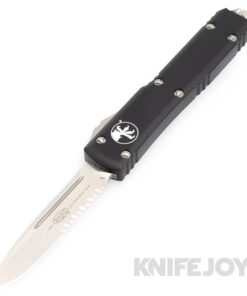 MICROTECH 121-11 Ultratech OTF Auto Single Edge Partially Serrated Stonewash Blade with Black Aluminum Handles