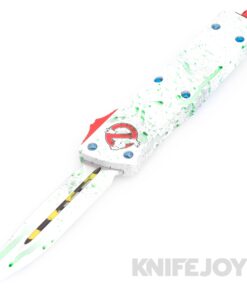 MICROTECH 142-1GBS Combat Troodon OTF Signature Series Auto Double Edge Slime White Standard Blade with Ghost Busters Slime White Aluminum Handles