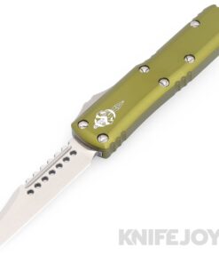 MICROTECH 719W-10ODS UTX-85 Warhound OTF Auto Signature Series Single Edge Stonewash Standard Blade with OD Green Aluminum Handles