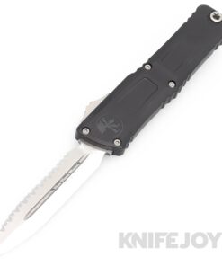 MICROTECH 1142-12 Combat Troodon III OTF Auto Double Edge Stonewash Full Serrated Blade with Black Aluminum Handles