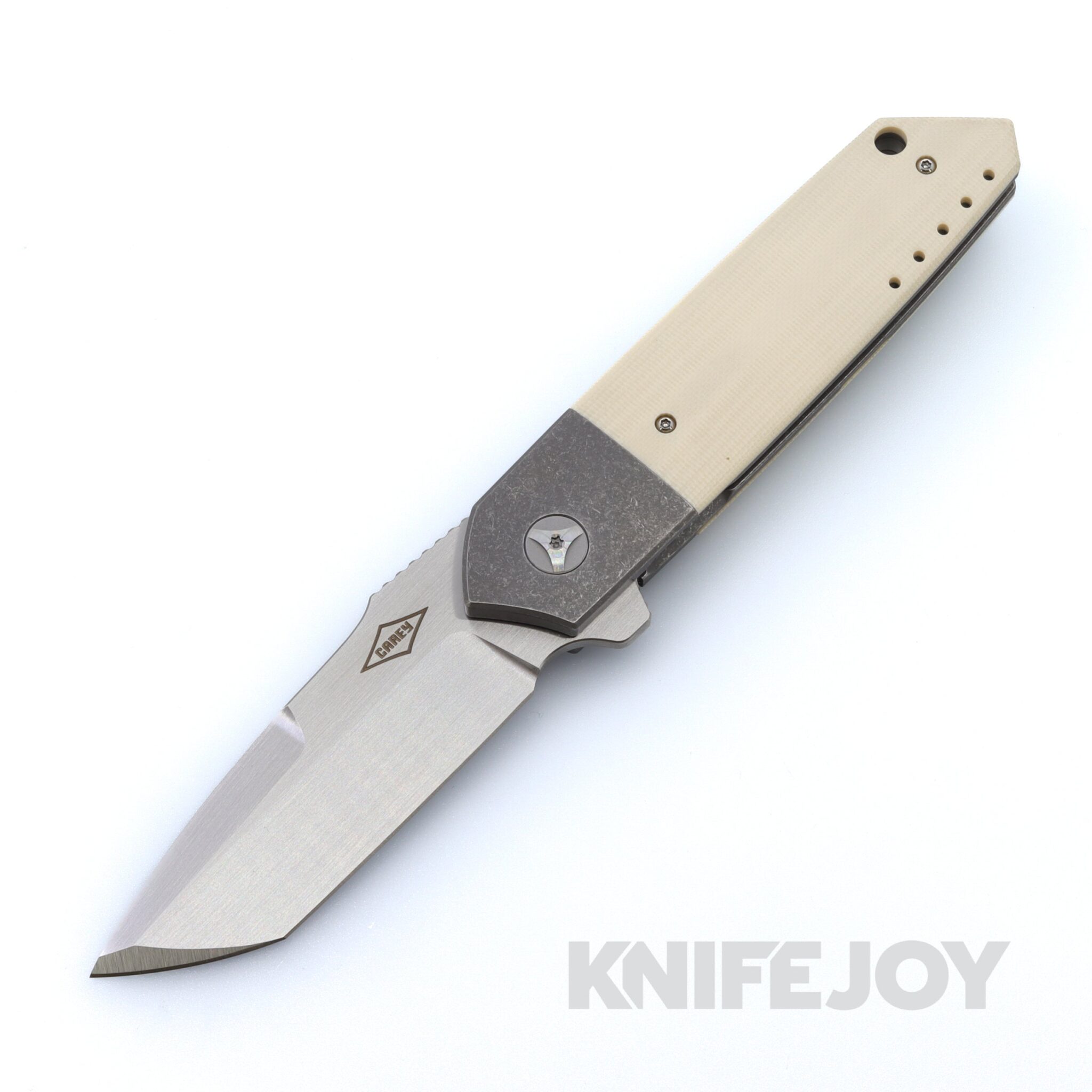 Mechforce Carey Collab Roadster Folder with Satin M390 Blade and Ivory G10 Handle with Titanium Bolsters