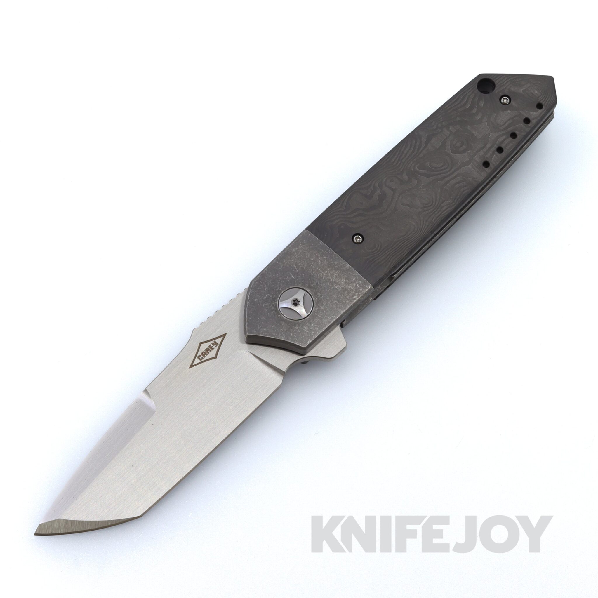 Mechforce Carey Collab Roadster Folder with Satin M390 Blade and Black Dune Carbon Fiber Handle with Titanium Bolsters