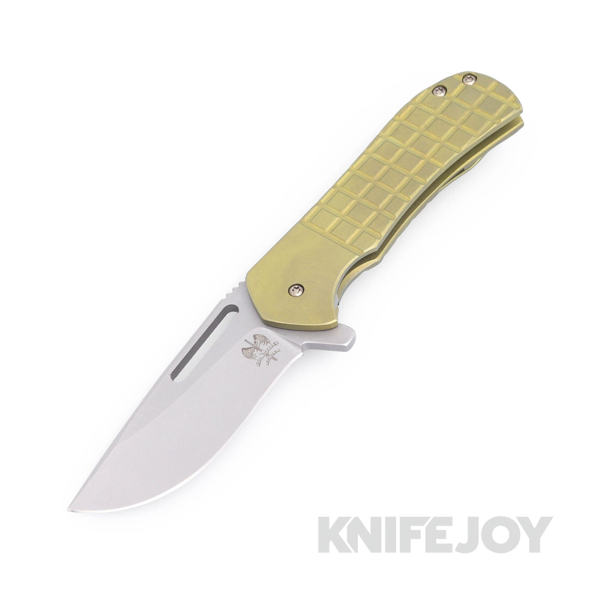 Doc Shiffer Knives Field Grade Recon Enhanced Folder Magnacut Blade with Green Frag Anodized Titanium Handles