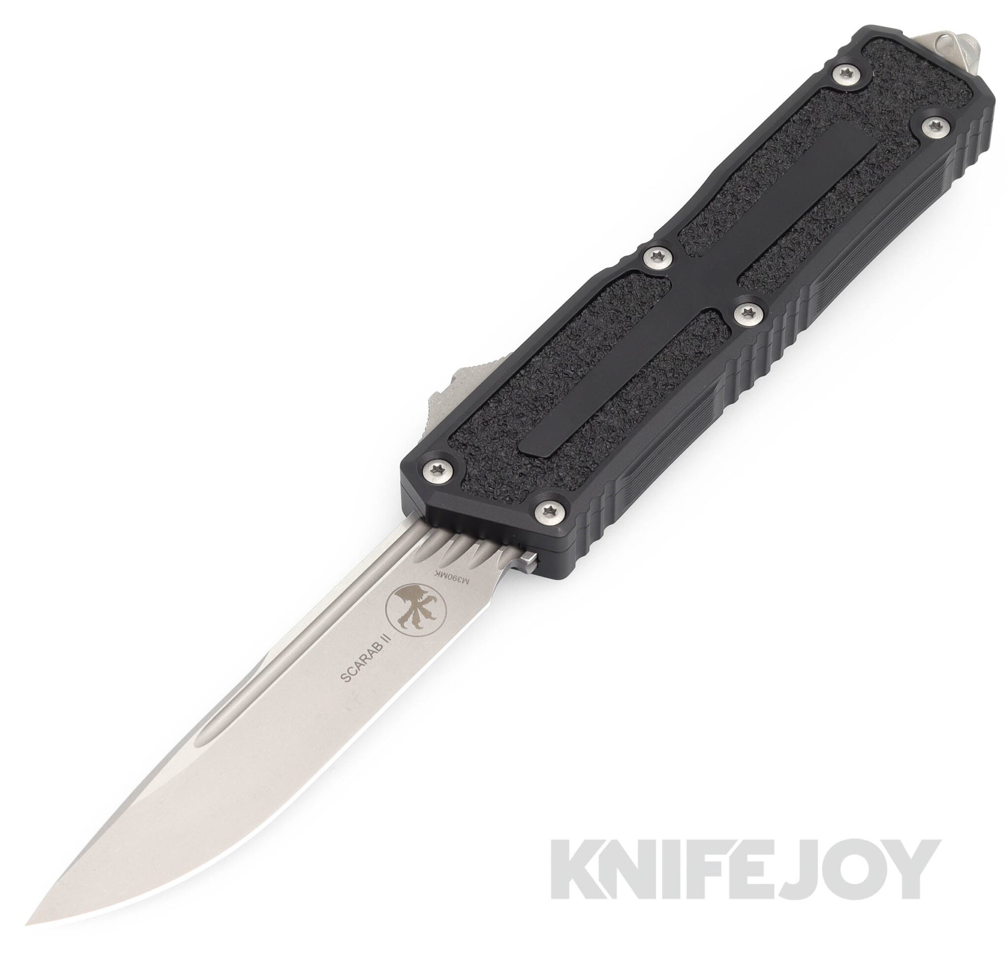 MICROTECH 1278-10AP PR Scarab II 2023 Auto OTF Single Edge Apocalyptic Standard Blade with Black Aluminum Handles/ Traction Inlays