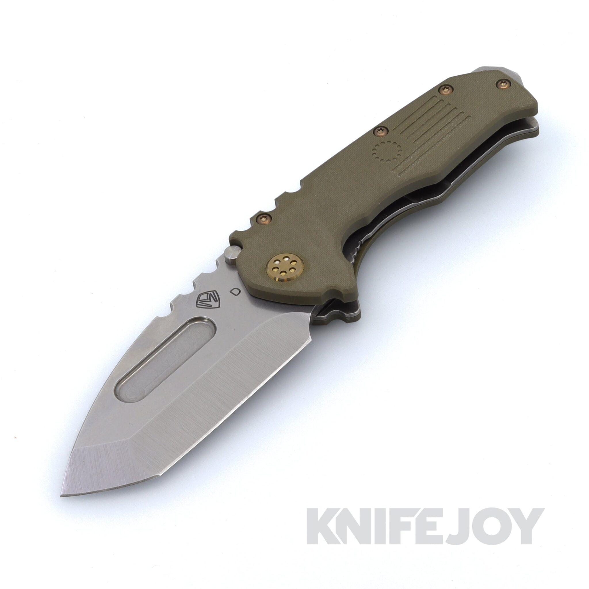 Medford Knives Praetorian Scout M/P D2 Tumbled Tanto Blade with OD Green G10 Handles / Bronze Hardware and Clip / Standard Breaker