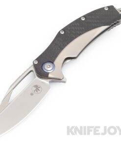 MICROTECH 165C-7CFTI Matrix Flipper Folder Bead Blast Standard Blade with Titanium/ Carbon Fiber Scales with Blue Titanium Pivot Collar Handles