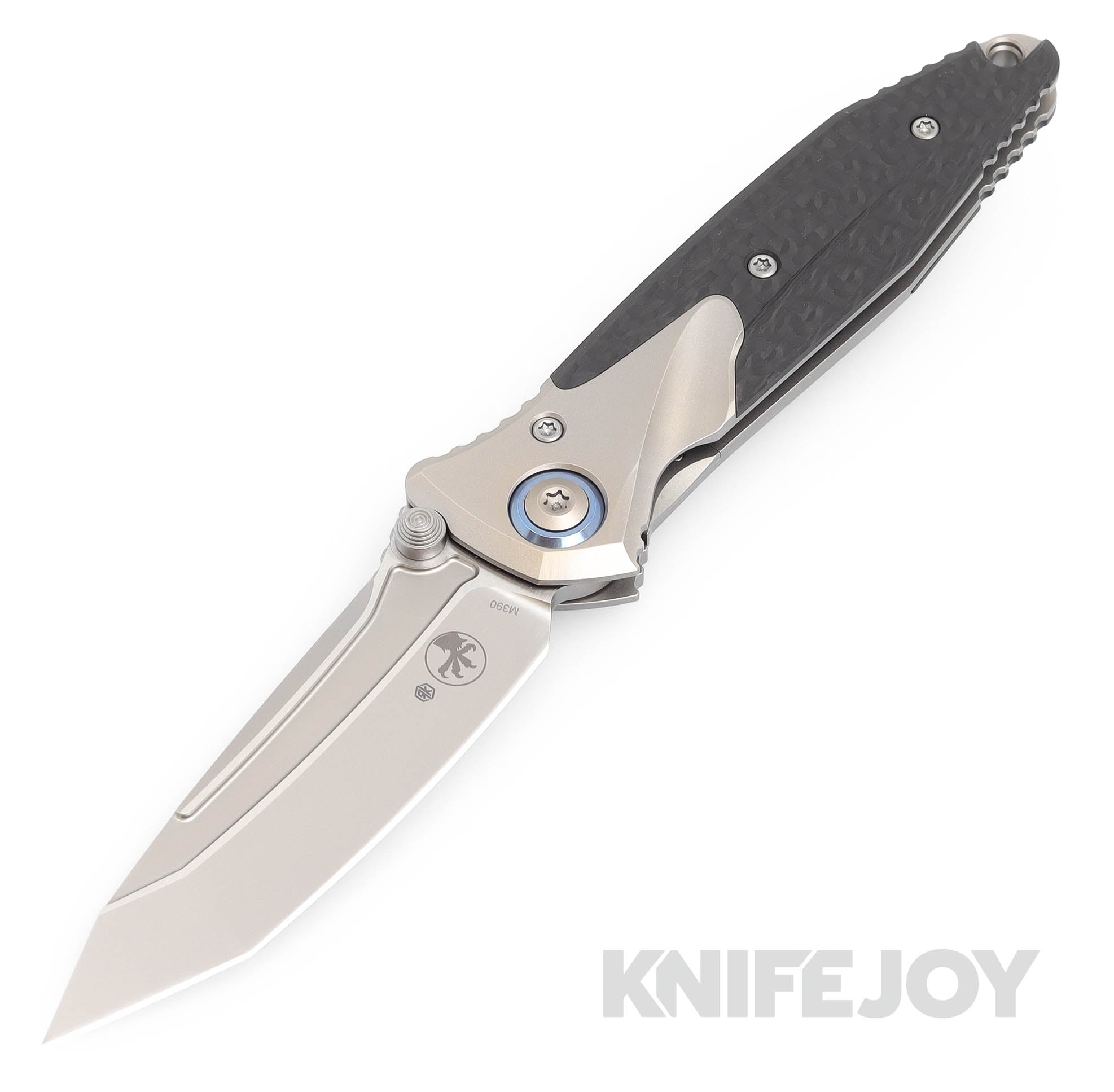MICROTECH 261M-7CFTI Signature Series Socom Bravo Mini Folder Tanto Edge Bead Blast Blade with Blue Pivot Collar/ Carbon Fiber Scales