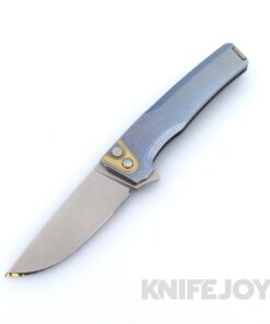 MachineWise Sonora Button Lock Folder 20CV with Ice Blue Fine Step Textured Grade 5 Integral Titanium Handles and Brass Bolster