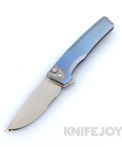 MachineWise Sonora Button Lock Folder 20CV with Ice Blue Fade Fine Step Textured Grade 5 Integral Titanium Handles and Titanium Bolster