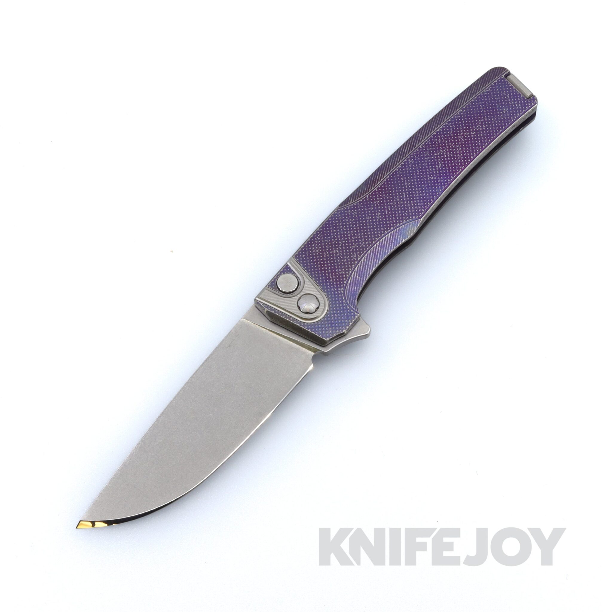 MachineWise Sonora Button Lock Folder 20CV with Plum Diamond Textured Grade 5 Integral Titanium Handles and Titanium Bolster