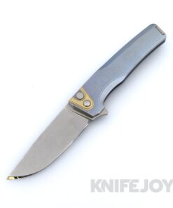 MachineWise Sonora Button Lock Folder 20CV with Light Blue Fine Step Textured Grade 5 Integral Titanium Handles and Brass Bolster