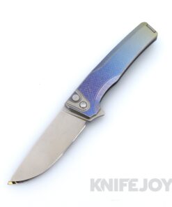MachineWise Sonora Button Lock Folder 20CV Blade with DIamond Textured Grade 5 Ice Blue Fade Titanium Handles / Titanium Bolster and Clip