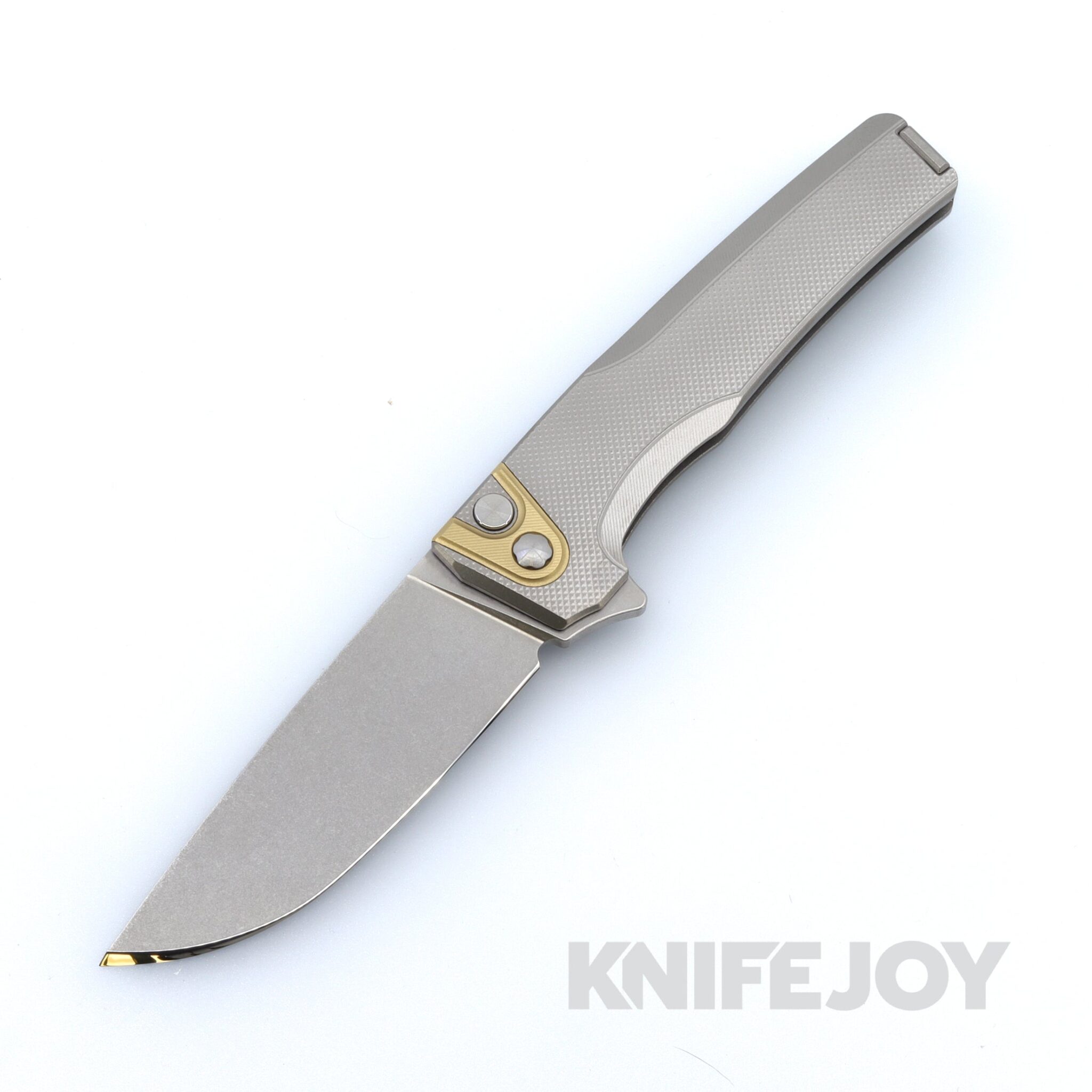 MachineWise Sonora Button Lock Folder 20CV with Diamond Textured Grade 5 Integral Titanium Handles and Brass Bolster