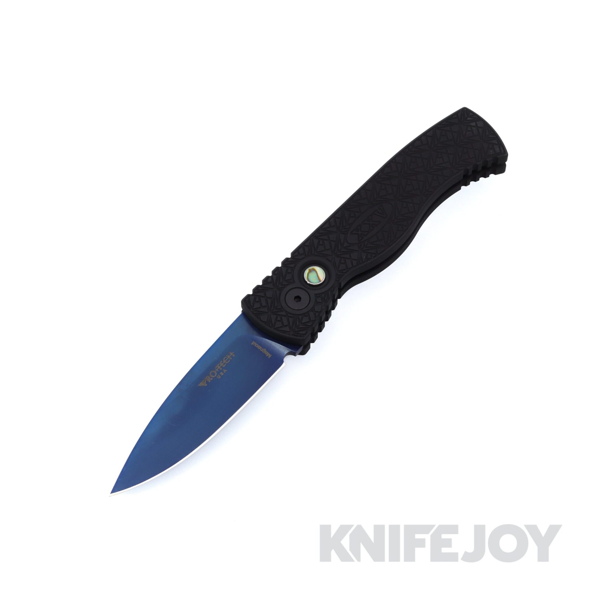 Pro-tech Knives PTT206-SB NEXUS Tactical Response 2 Auto Folder Plain Edge Sapphire Blue Magnacut Blade with Black NEXUS "Since 1999" Textured Black Aluminum Handle / Abalone Button / Black Hardware