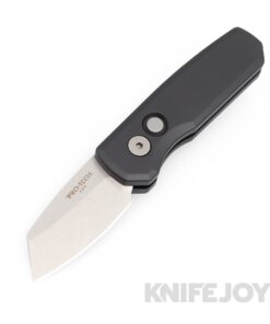 Pro-tech Knives PTR5201 Auto Runt 5 Stonewash Reverse Tanto Blade with Black Smooth Aluminum Handles