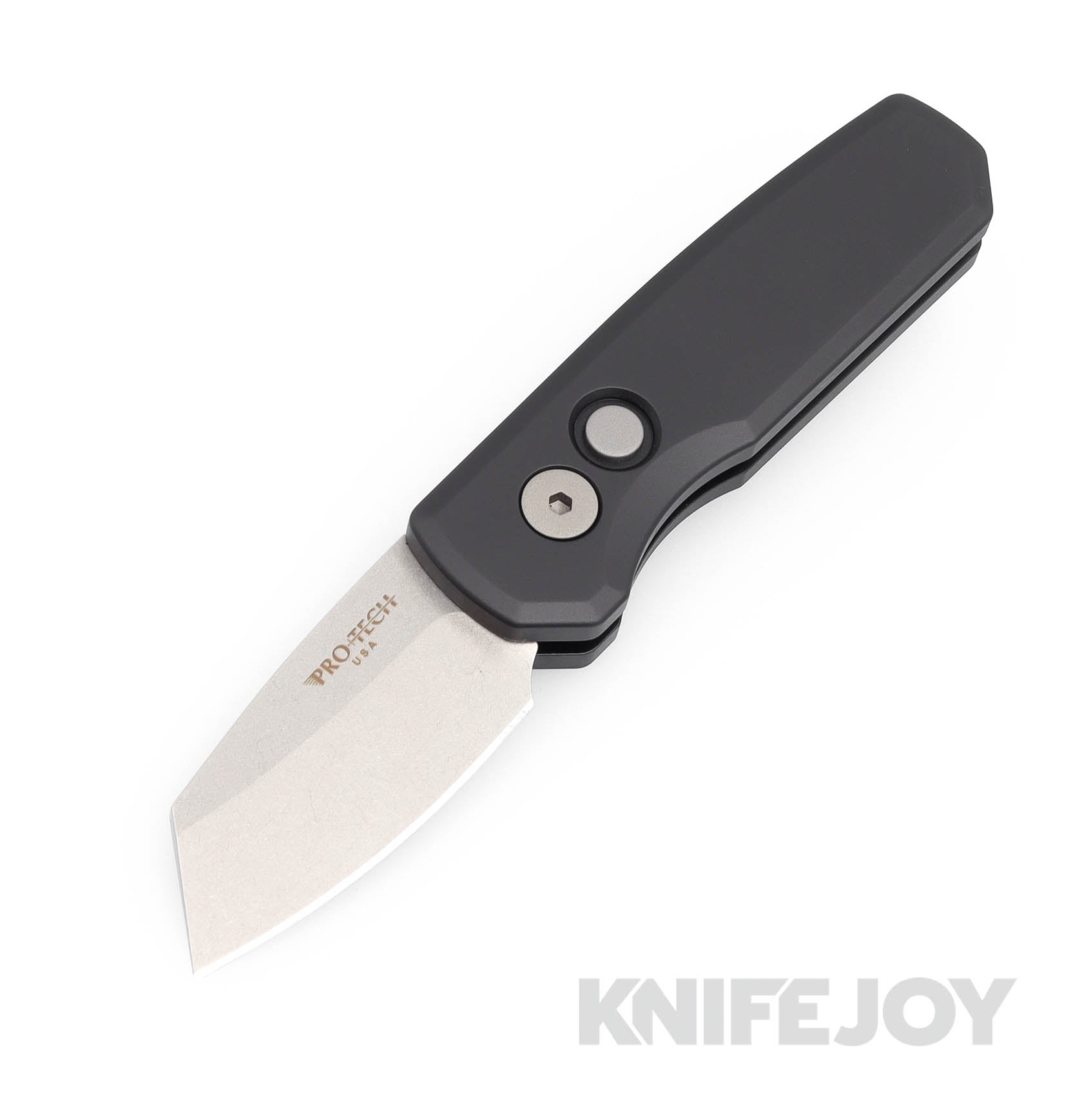 Pro-tech Knives PTR5201 Auto Runt 5 Stonewash Reverse Tanto Blade with Black Smooth Aluminum Handles