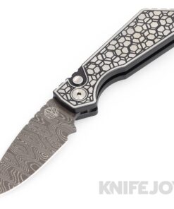 Pro-tech Knives 2024 PT+ Custom.001 Strider Nichols Damascus Blade with Gridlock Textured DLC Black/ Satin 17-4 Steel Handles/ Pearl Button