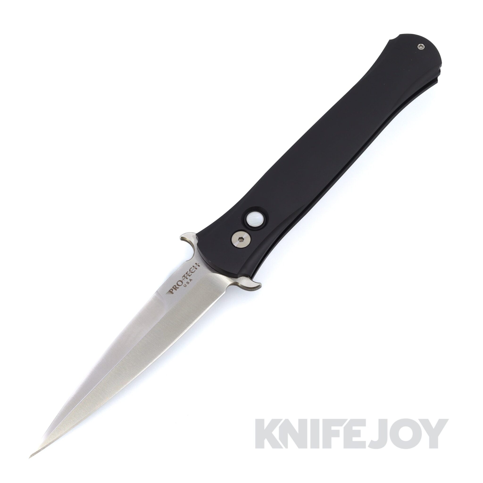 Pro-tech Knives 1921-MOP Large Don with Satin Spearpoint Blade and Full 3D Machined Curved Black Handles / Mother-of-Pearl Button